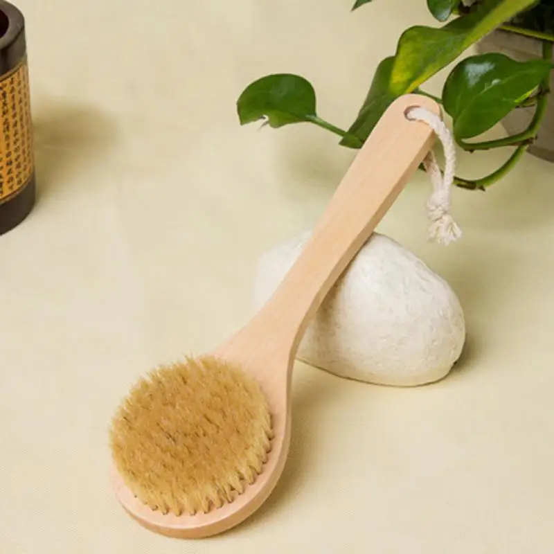 

Natural Bristle Middle Long Handle Wooden Scrub Skin Massage Shower Body Bath Brush Round Head Bath Brushes Bathroom Accessories