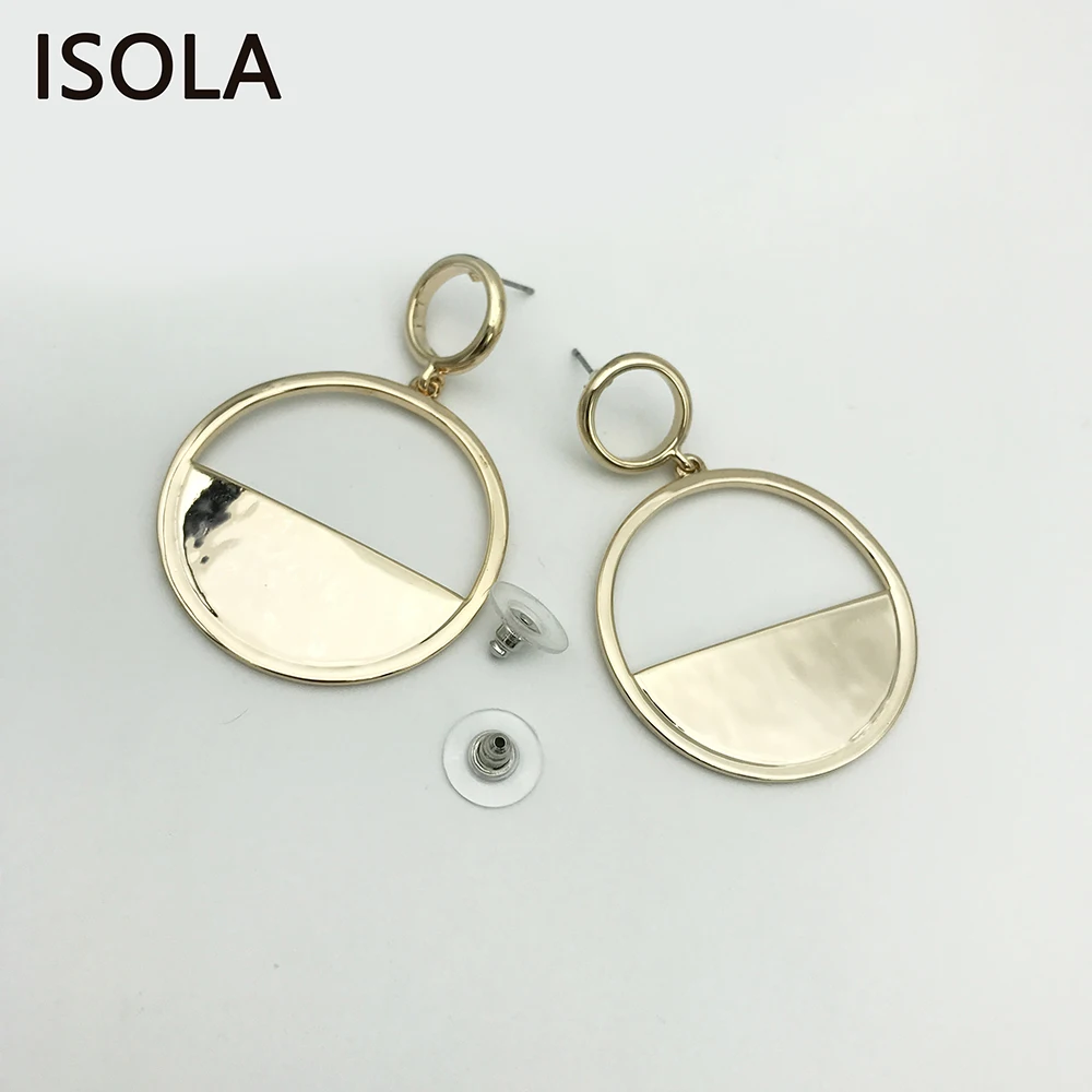 

ISOLA Simple But Elegant Half Circle Hollow Drop Earrings Double Round Statement Attractive Hanging Earrings For Woman