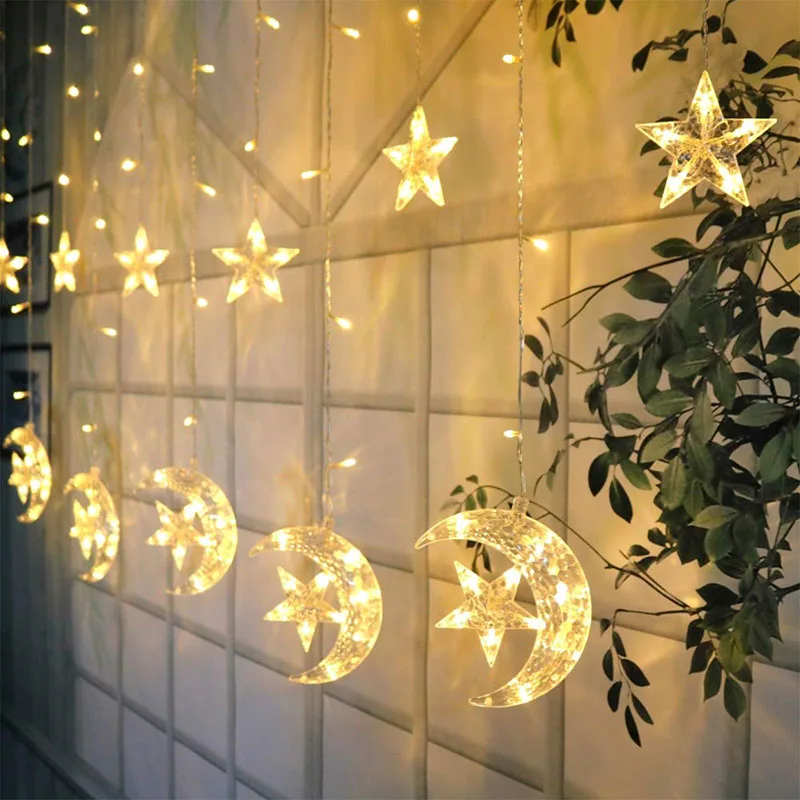 Star Moon LED String Light Xmas Wedding Decor Lamp 220V Curtain Lights 8 Modes