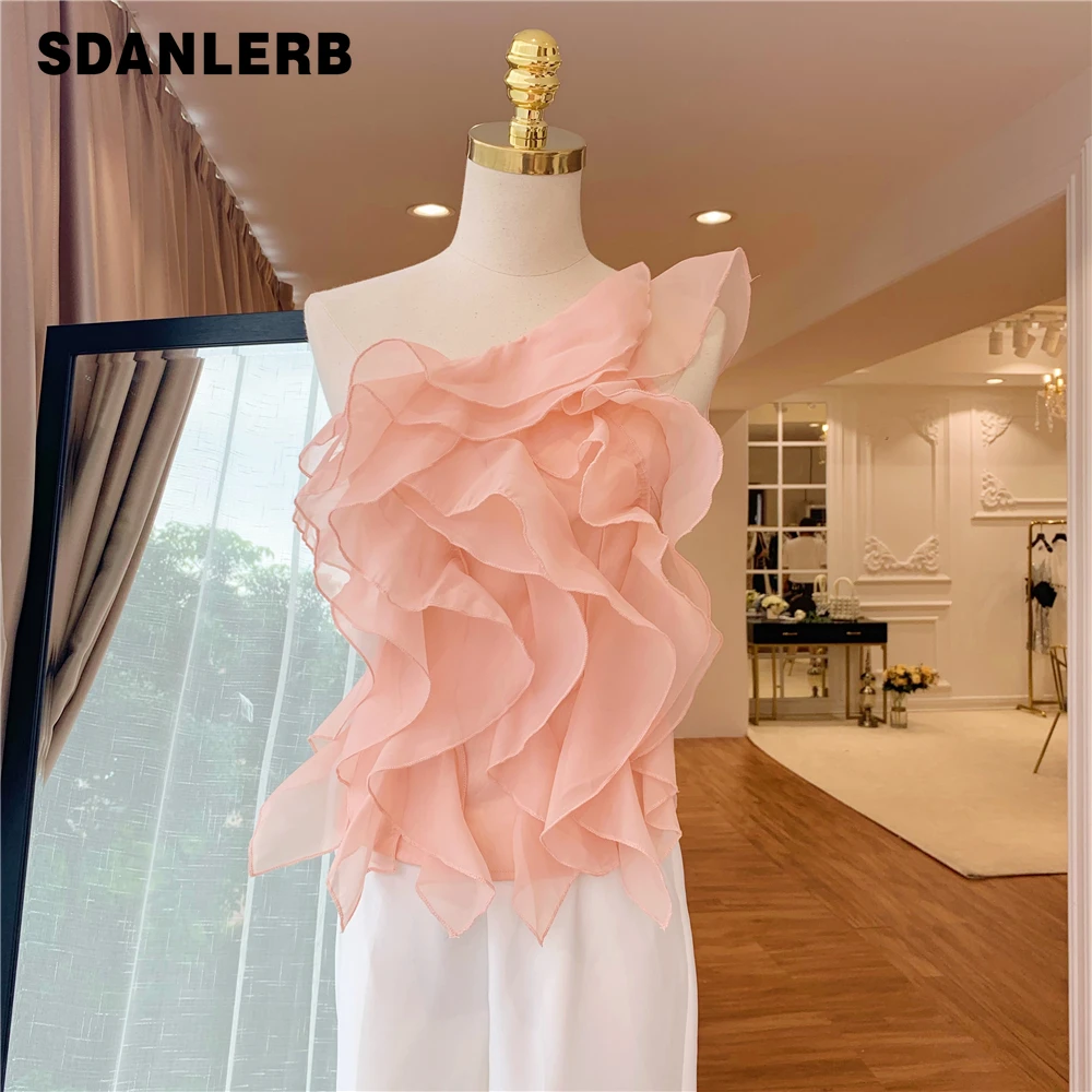 

Street Shirts Women Summer New French Niche Designer Multi-layer Organza Sleeveless Top Female Holiday Beach Tops Sexy Blouse