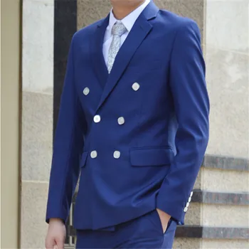 

2017 Fashion royal Blue Custom Double Breasted Men Suits masculino 2018 Yong Mens Formal wedding Party Wear Suit (Jacket+Pants)