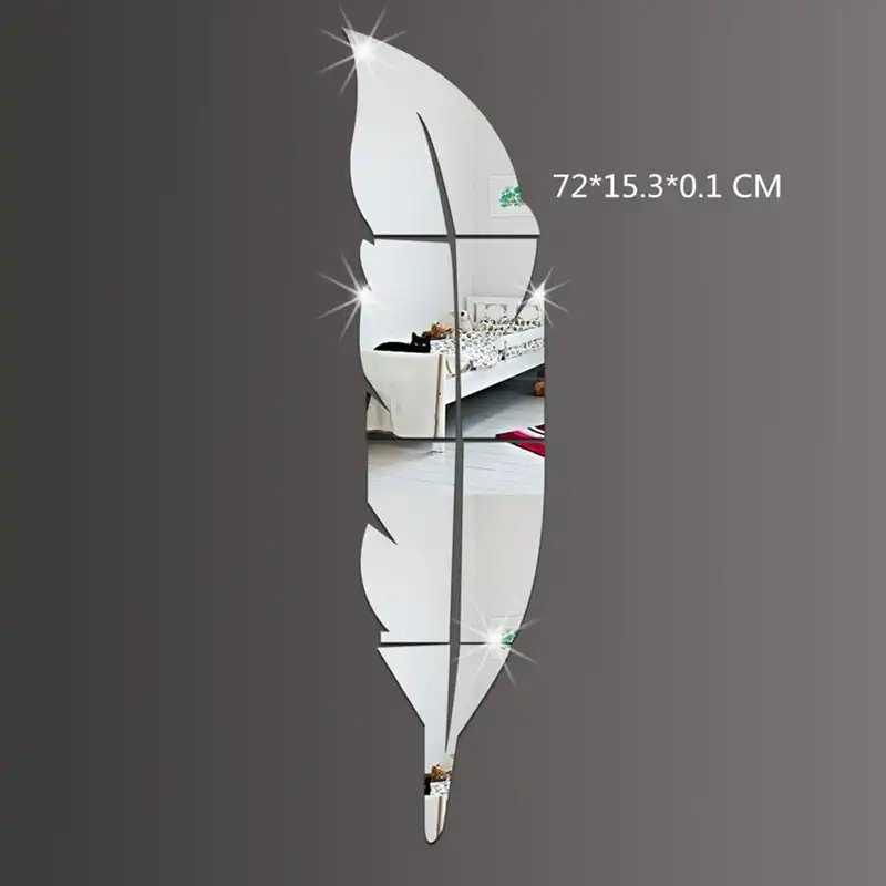 Diy Feather Plume 3D Mirror Wall Stickers For Living Room Art Home Decor