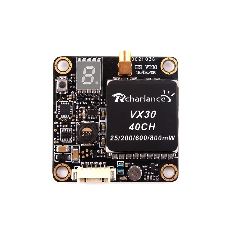 

Rcharlance VX30 40CH 800mW Transmitter 5362-5945MHZ DC 7V-24V Support OSD Configuring Upgraded Via Betaflight Fligh
