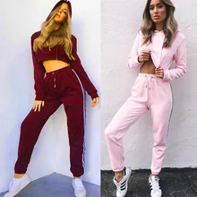 Woman Clothing Set 2017 New Ladies Outfit Tracksuit Cotton Women Suits Set Office Wear Full O Neck Drawstring Solid Two Pieces