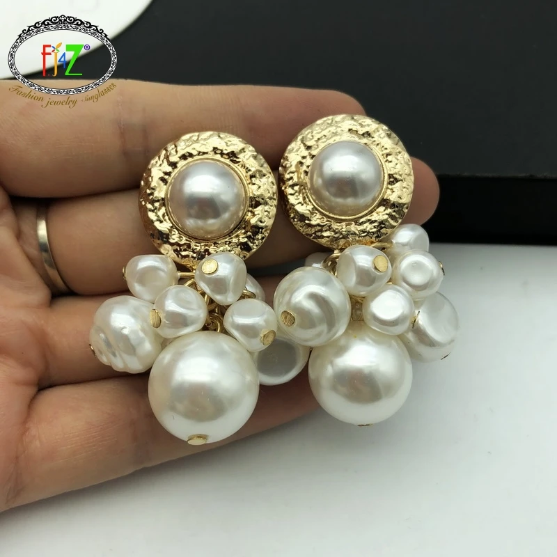 

F.J4Z Luxury Simulated Pearl Earrings Gorgeous Big Women Statement Earring for Party Fashion Pearl Jewelry