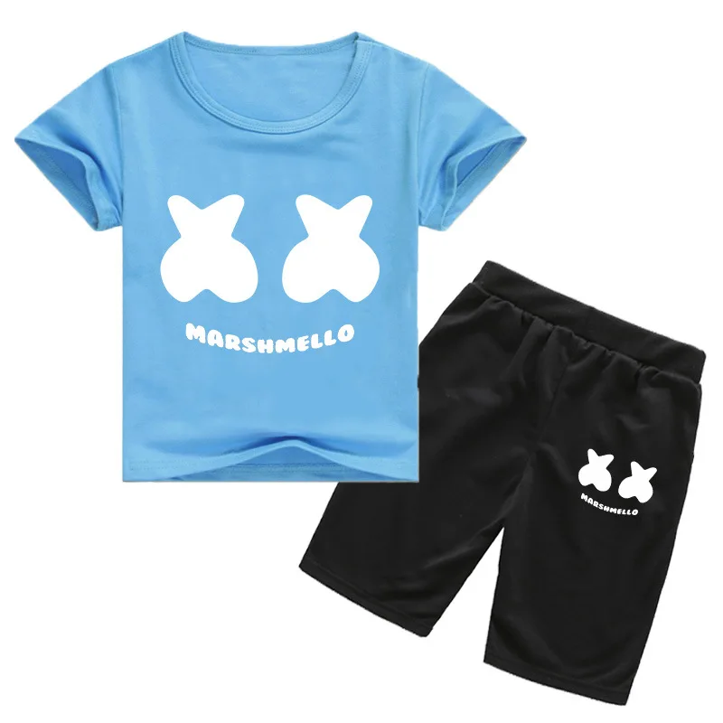 

6 styles Kids DJ Marshmello Smile Face T-shirt Cloth Set Summer Toddler Kids Teen Boy Girl Top Tees+pants Cotton Casual Tops
