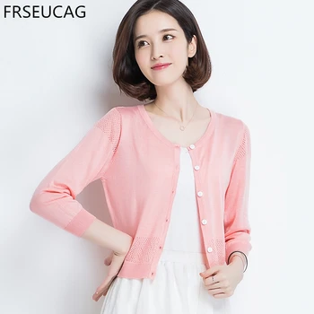 

FRSEUCAG 2020 Summer new knitted cardigan Thin coat sLadies round neck Slim fashio Short section UpscaleSingle breasted