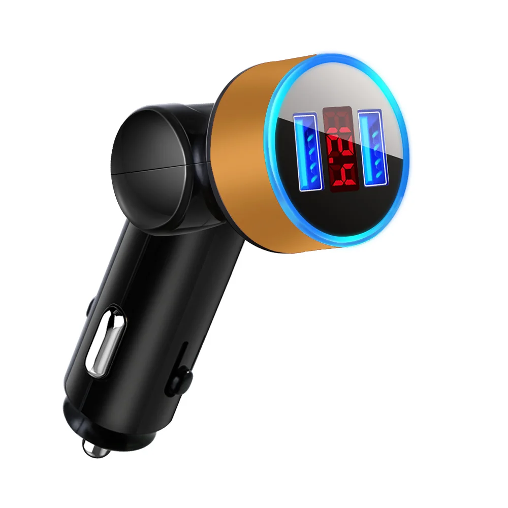 AOZBZ автомобильное зарядное устройство для телефона автомобильное зарядное устройство вращающийся Интеллектуальный двойной USB автомобильный адаптер питания с дисплеем напряжения светодиодный индикатор - Название цвета: Золотой
