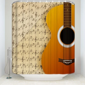 

Guitar and Score Pattern Shower Curtain Waterproof Polyester Fabric Bathroom Decor Printed Shower Curtain