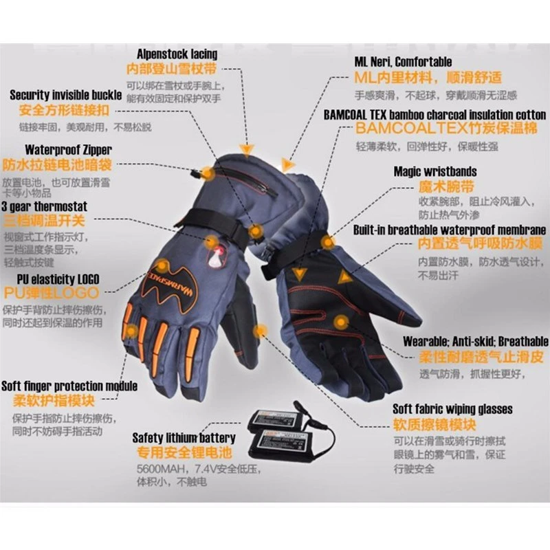 20p 5600MAH Умные перчатки с электрическим подогревом, уличные теплые спортивные перчатки для катания на лыжах, литиевая батарея, 5 пальцев и рук, Самонагревающиеся
