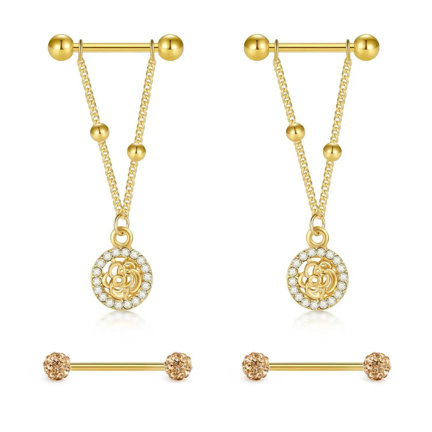 Jforyou Nipplerings Piercing Barbells 316l Stainless Steel Body Jewelry 14g Pendant Nipple Rings