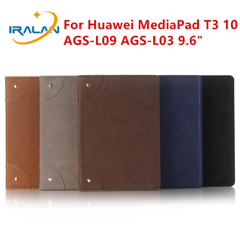 

PU Leather Case For Huawei MediaPad T3 10 AGS-L03 AGS-L09 Tablet Stand Cover For Huawei T3 9.6 with Wallet Card Solt+Film+Stylus