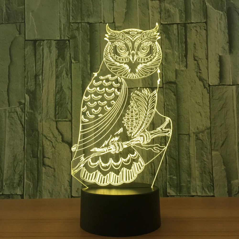 

7 Color Change Fashion 3D Owl LED Desk Table Lamp Home Child Bedroom Baby Sleep Light Night Light Decor Holiday Party Xmas Gifts