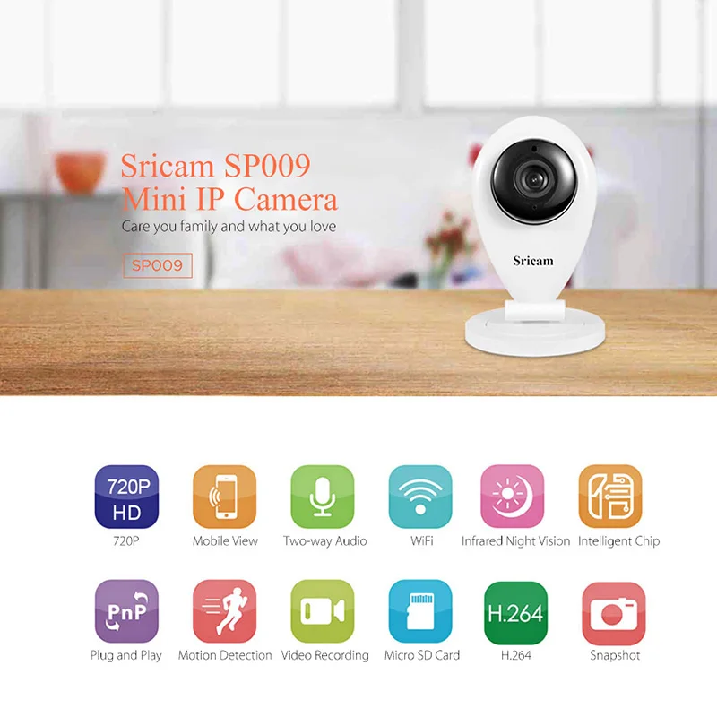 

Sricam SP009 HD 720P Wireless IP Camera CCTV Wifi Video Surveillance Camera Home Security P2P Baby Monitor Indoor Camera