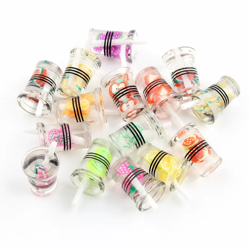 

Free Shipping 20pcs/Lot 15*20MM 3D Fruit Drink Bottle Shape Resin Cabochons Ornament Accessories DIY Jewelry Findings Material