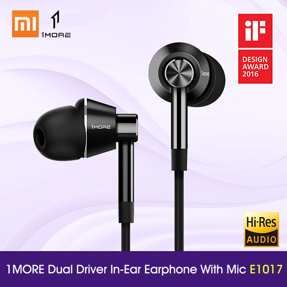 

Xiaomi 1MORE Dual Driver In-Ear Earphone With Mic Hi-Res In-line Control Headphones 3.5mm Jack Sports Earbuds For Phone E1017