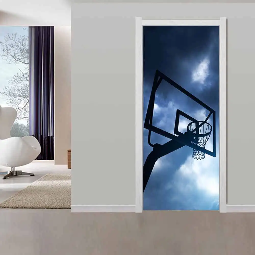 Наклейка на дверь 3D креативная баскетбольная рама ПВХ самоклеющиеся водонепроницаемые обои для гостиной спальни украшения двери