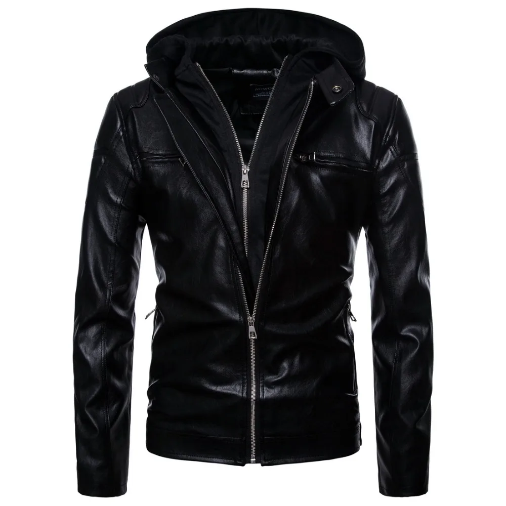 High Quality Men Hooded Jacket And Coat Autumn Casual Leather Sleeve Slim Outerwear Coat Men Zipper Coat Masculino Jackets Coats