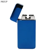 PREUP 2017 ultrafino Electrónico Cigarro Encendedor de Cigarrillos A Prueba de Viento Fuego Cruz USB Sin Llama Recargable Doble Arco Pulsado