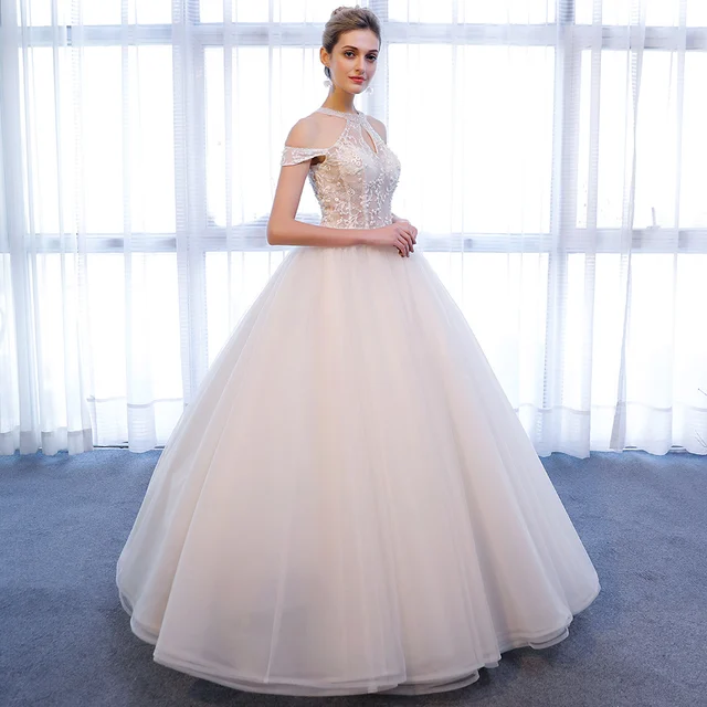 SL-350 Princess Halter Beads Open Back Illusion Bodice Lace Wedding Dresses 2018 2