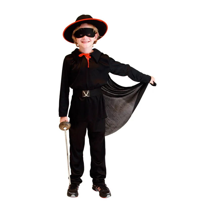 

Umorden Purim Children's Day Halloween Costumes for Child Kids Boys Black Masked Knight Hero Zorro Costume Cosplay Infantil