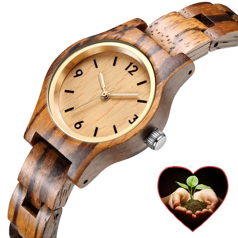 2019 Высокое качество Деревянные часы для женщин маленький золотой стильный кварцевые часы-браслет дамы подарок relogio feminino женский коробка