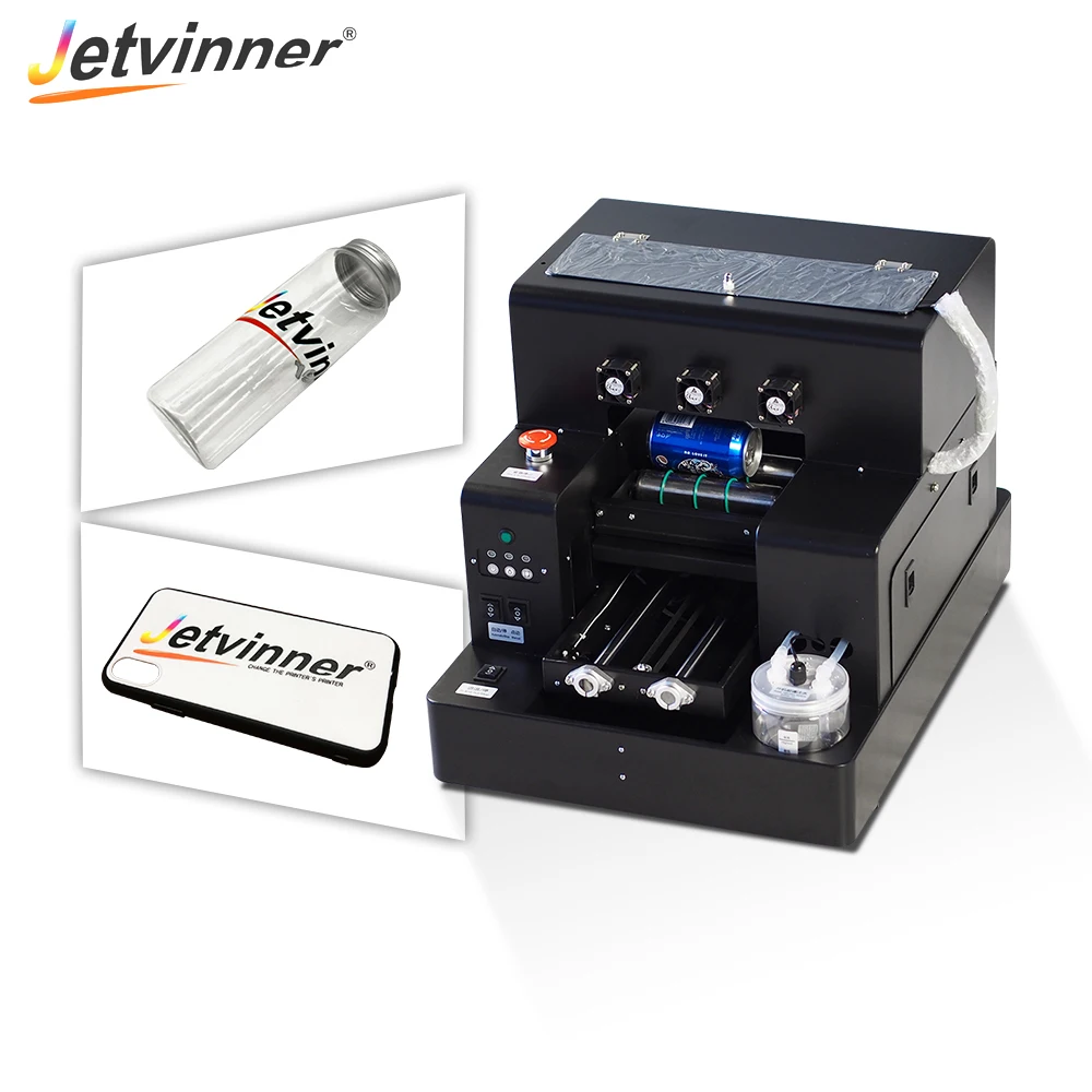 

Jetvinner A4 small size LED UV Printer with Bottle holder for Bottle, Phone Case, Metal, Wood, Acrylic, Glass, TUP, PVC, Leather