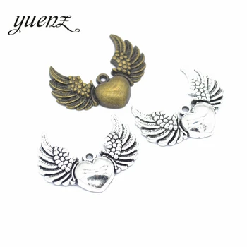 

YuenZ 5pcs 2 color Antique bronze heart wing Charm fit for Bracelets Necklace Pendant DIY Metal Jewelry 36*27mm D409
