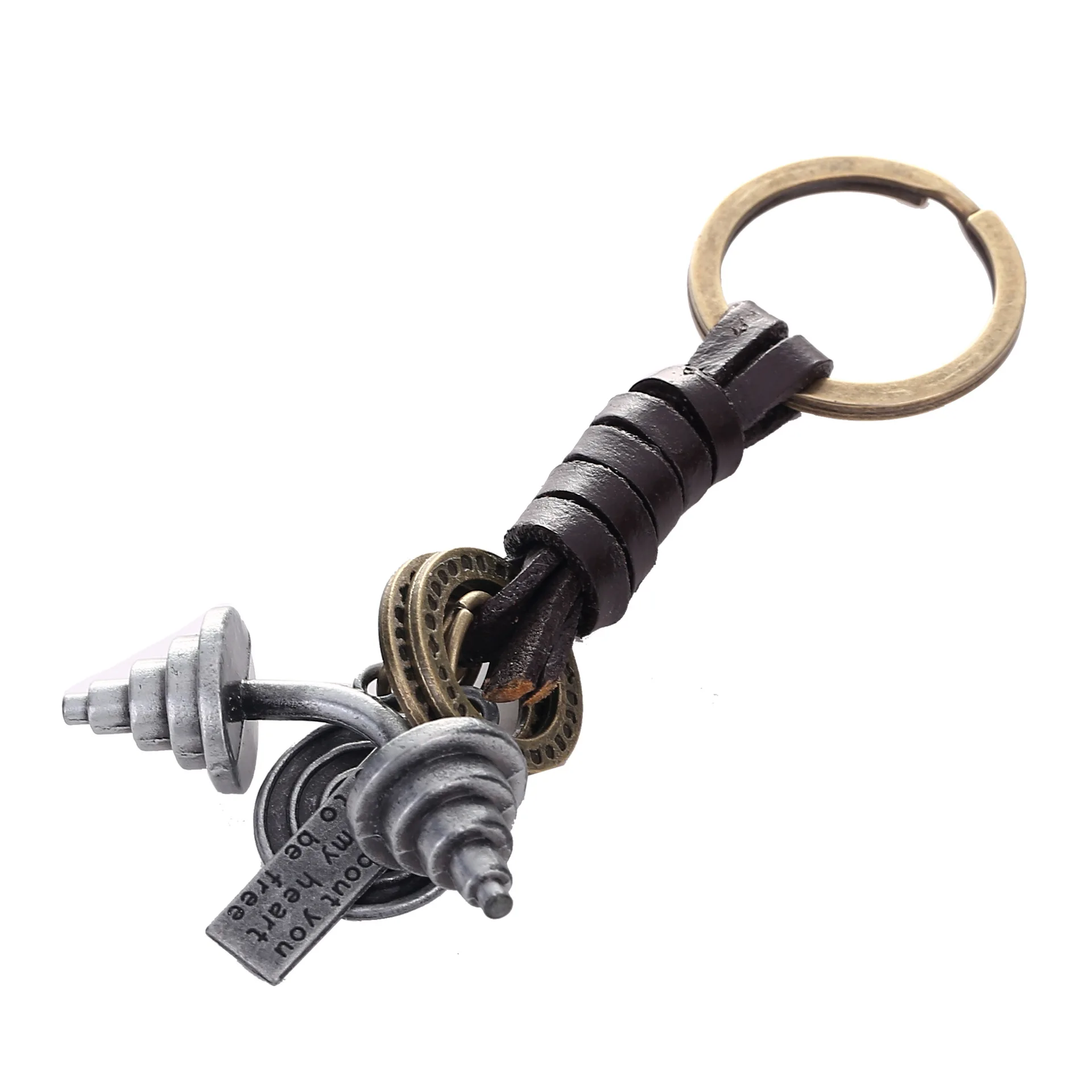 10PCS / Lot Hot Sell Punk Jewelry creative dumbbell braided leather key chain key chains Gym wholesales