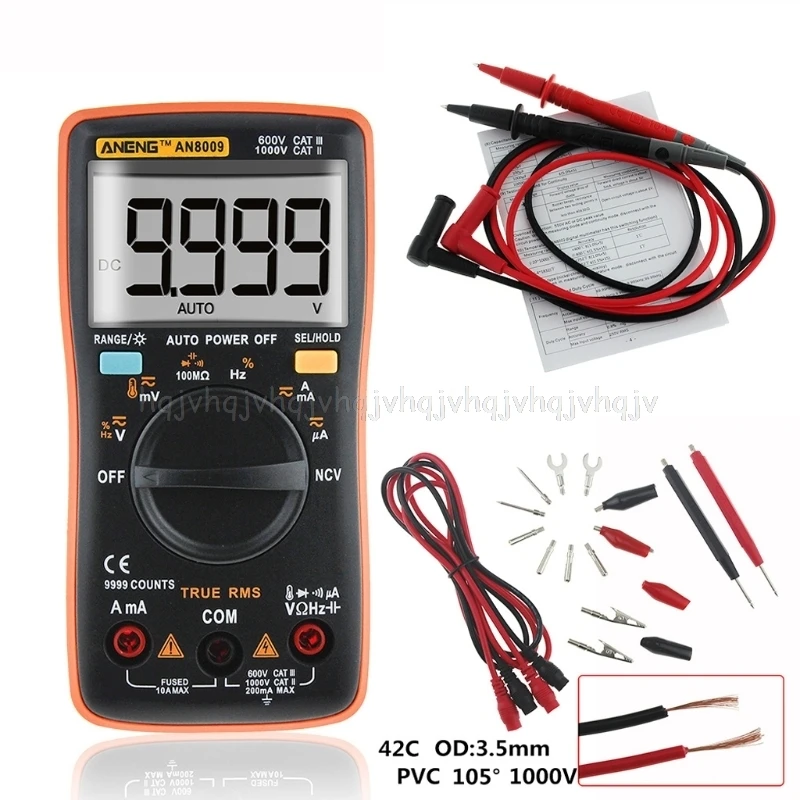 

AN8009 True-RMS Auto Range Digital Multimeter NCV Ohmmeter AC/DC Voltage Ammeter Current Meter temperature measurement JUL04