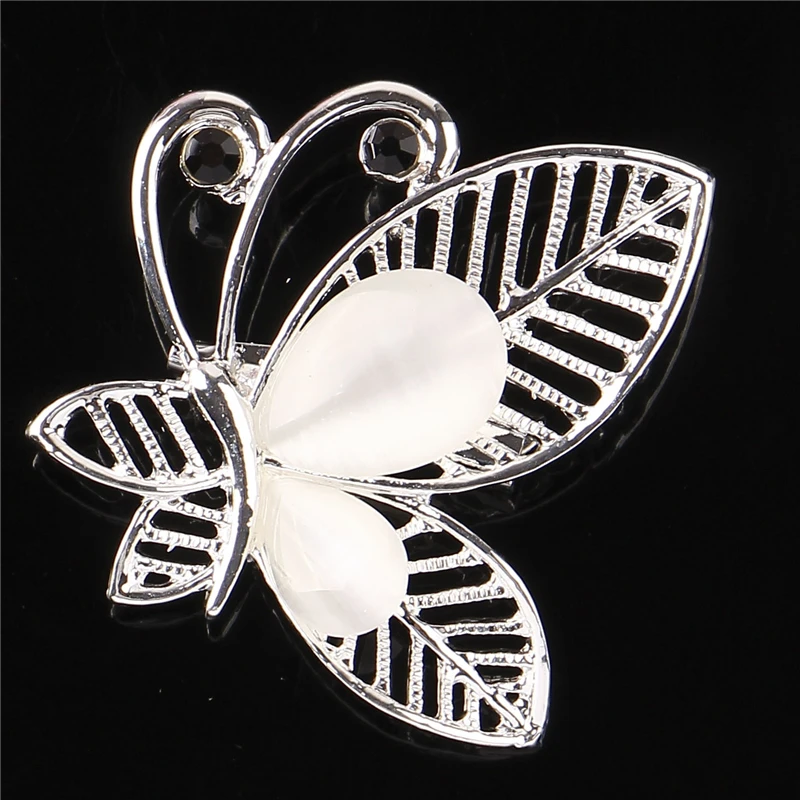 RONGQING 10pcs/lot Wholesale White Opal Butterfly Brooches Metal Pin