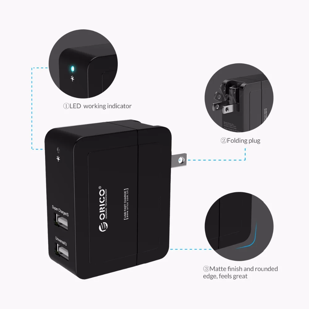 ORICO العالمي السفر الحائط مهايئ شاحن 5V2. 4A USB شاحن بقابس أمريكي المحمولة الذكية الهاتف المحمول شاحن ل الروبوت فون