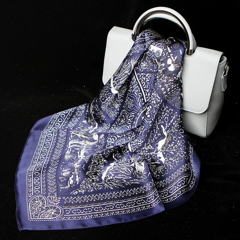 Женский модный зеленый шарф шелк маленькая Бандана Платок ацтекский этнический стиль цветочный принт квадратный ободок завязывается 53x53 см - Цвет: Blue