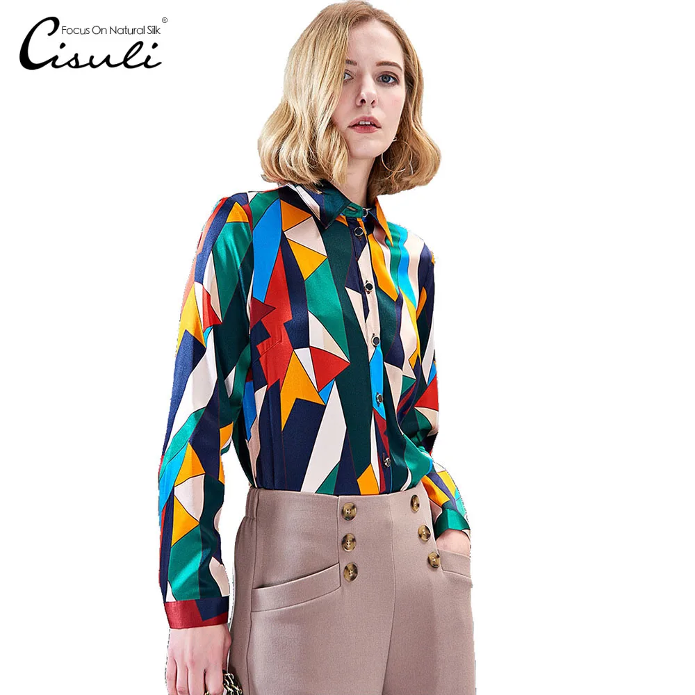 

CISULI Silk Blouses Women Shirt Silk Satin Blouses Woman Long Sleeve Plus Size S-5XL