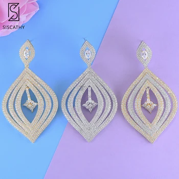 

Siscathy 2019 Fashion Jewelry Luxury Geometry Dangle Earrings For Women Wedding Cubic Zircon Crystal CZ Dubai Bridal Earrings