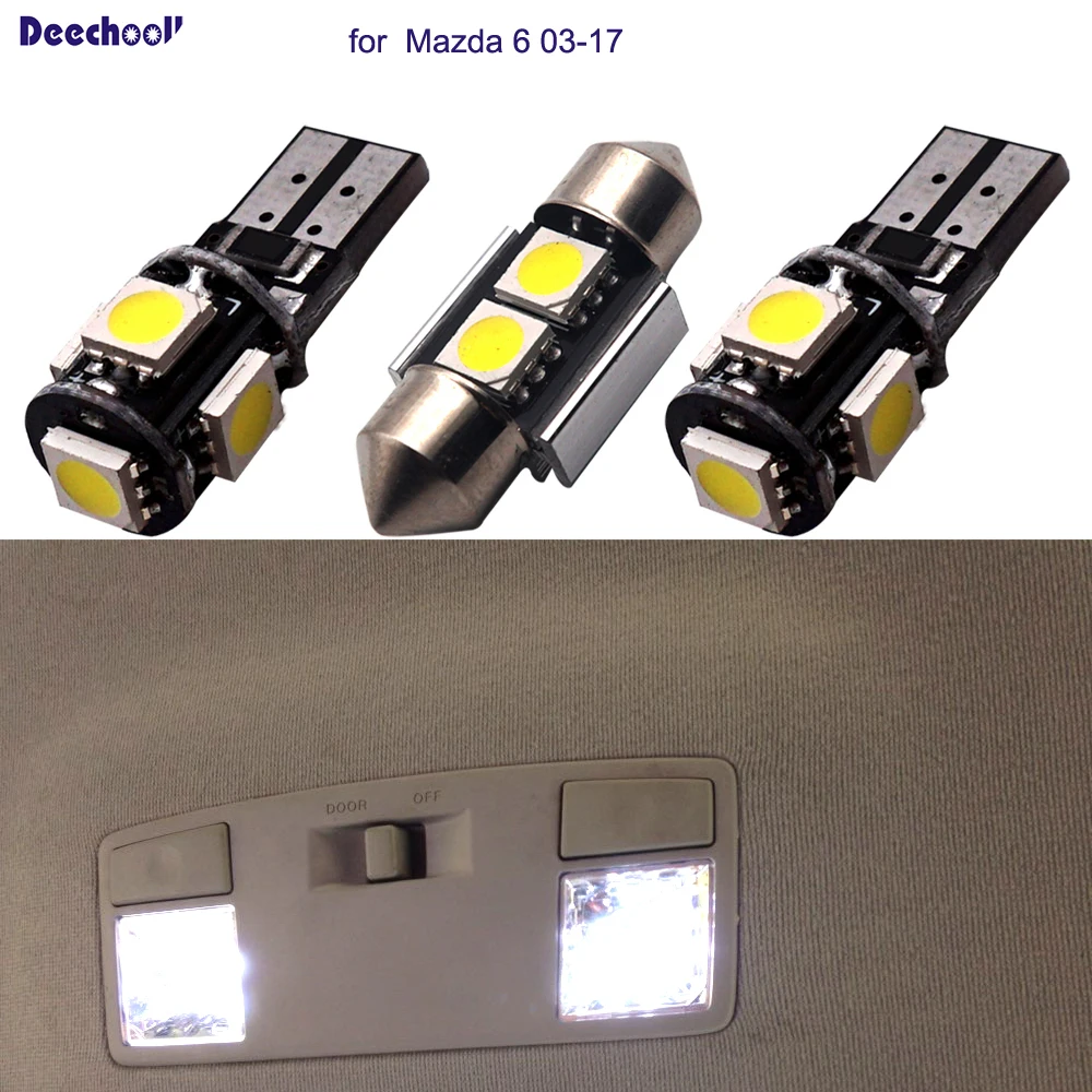 

deechooll White LED Light Bulbs Car Interior Lighting for Mazda 6 03-17 Canbus Map Dome Trunk License Plate Lights Lamp