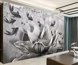 Beibehang заказ обои 3d фото фрески Papel де parede рельеф лотоса Винтаж цемент ТВ задний план