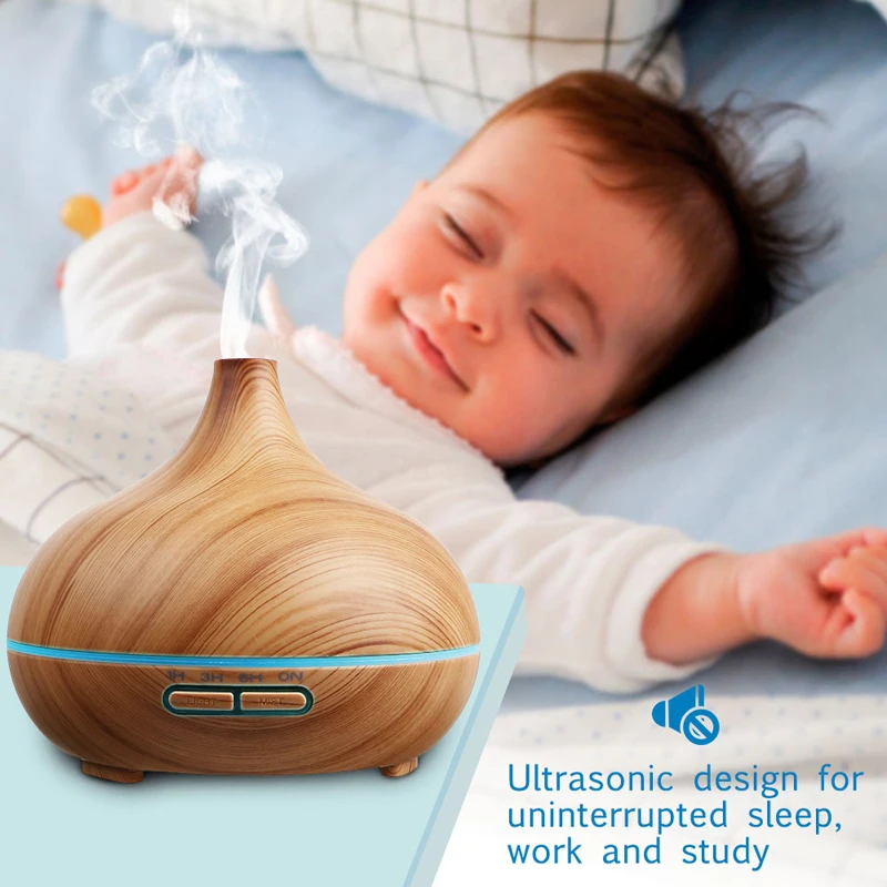 300ml Air Humidifier Essential Oil Diffuser Aroma Lamp Aromatherapy Electric Aroma Diffuser Mist Maker for Home-Wood