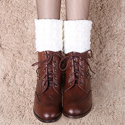Женские зимние вязаные гетры с кружевными манжетами; короткие носки с подкладкой; 8NCA