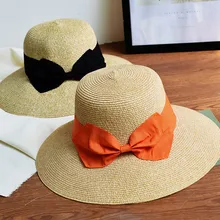 Женская Повседневная одноцветная широкополый Складная Соломенная пляжная шляпа
