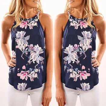

New Hot Summer Women Floral Blouse Sleeveless O-Neck Blusas Ladies Chiffon Loose Lace Sweet Casual Bandage Tops