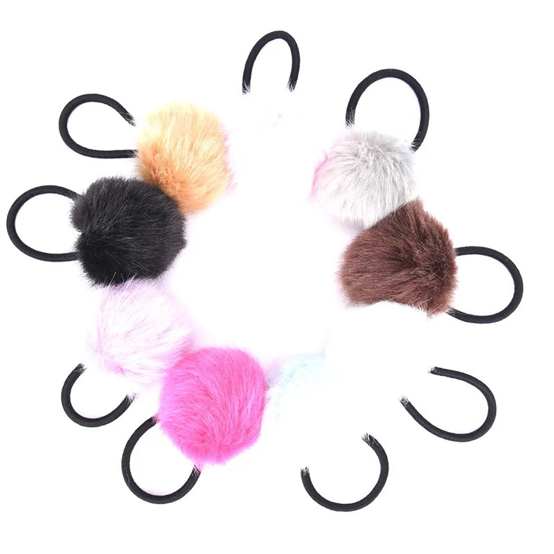 New Artificial Rabbit Fur Ball Elastic Hair Rope Rings Ties Bands Ponytail Holders Girls Hairband Headband Hair Accessories