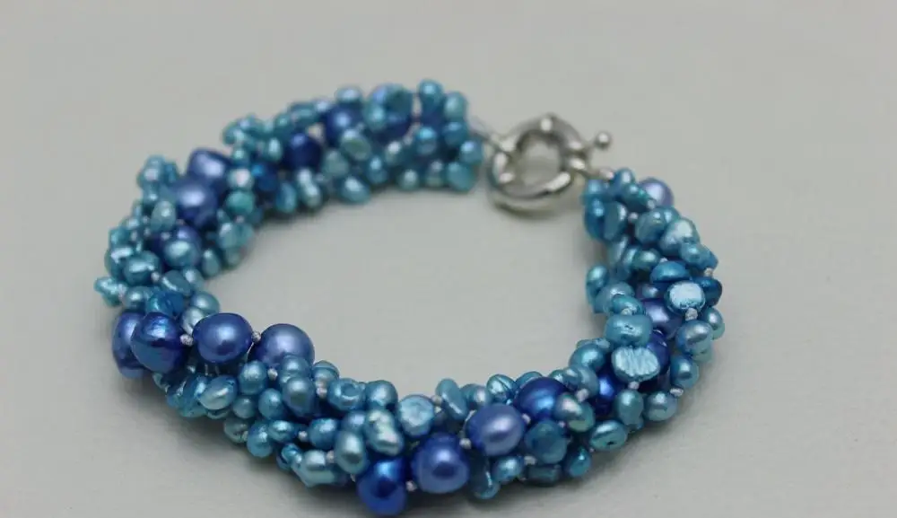

5 strands twist Blue 4-8mm freshwater pearl bracelet Style 9INCH