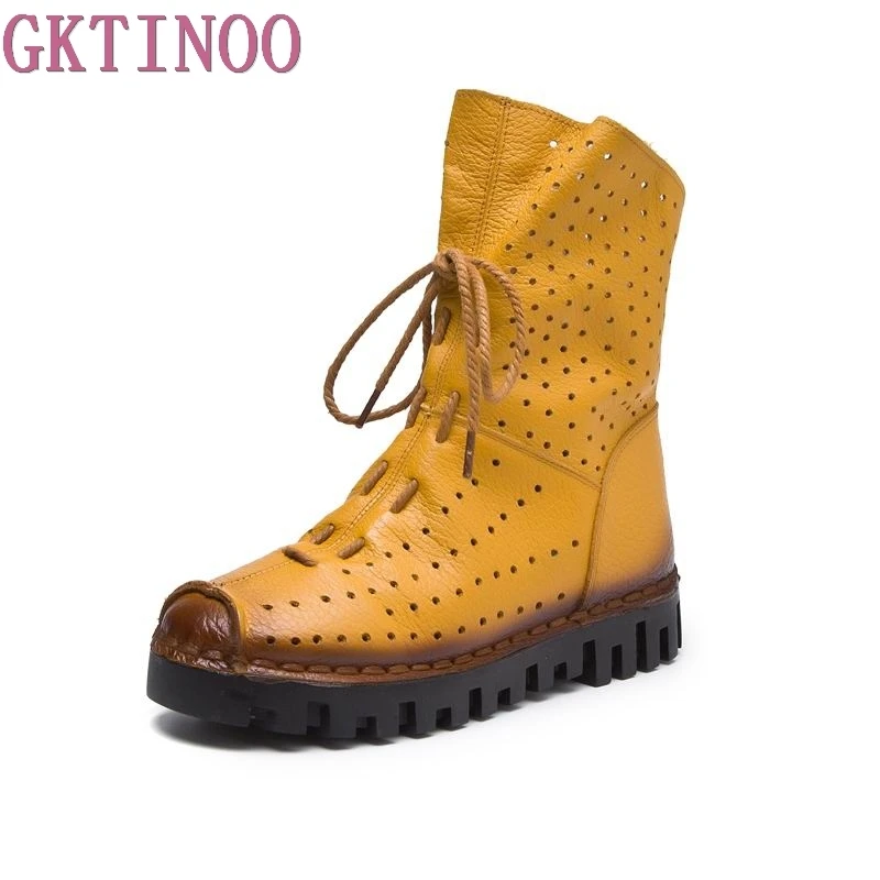 GKTINOO 2018 Women Fashion Vintage Genuine Leather Shoes Female Spring Autumn Platform Ankle Boots Woman Lace Up Casual Boots yaerni woman fashion genuine leather motorcycle ankle boots female lace up low heels platform comfortable spring autumn shoes