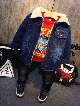 

Fashion winter Baby Boys Sport set Plush denim jacket + T-shirt+ plush jeans 3pcs/sets Boys Tracksuit Baby Clothing Set Baby Set