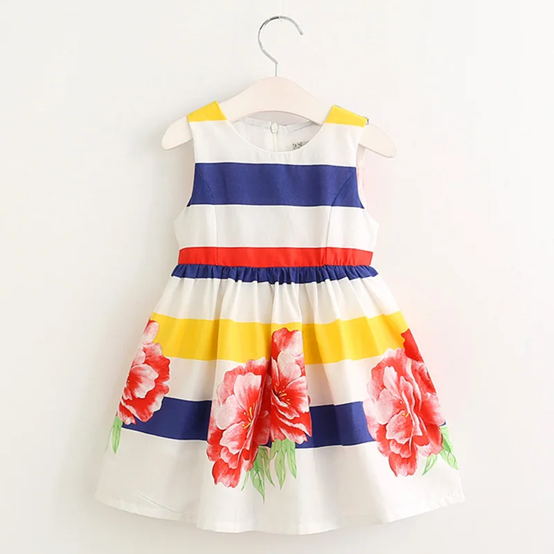 Одежда для девочек; платье; коллекция года; сезон лето; модный стиль; Детские повседневные платья с принтом для От 2 до 7 лет; платье принцессы для маленьких девочек