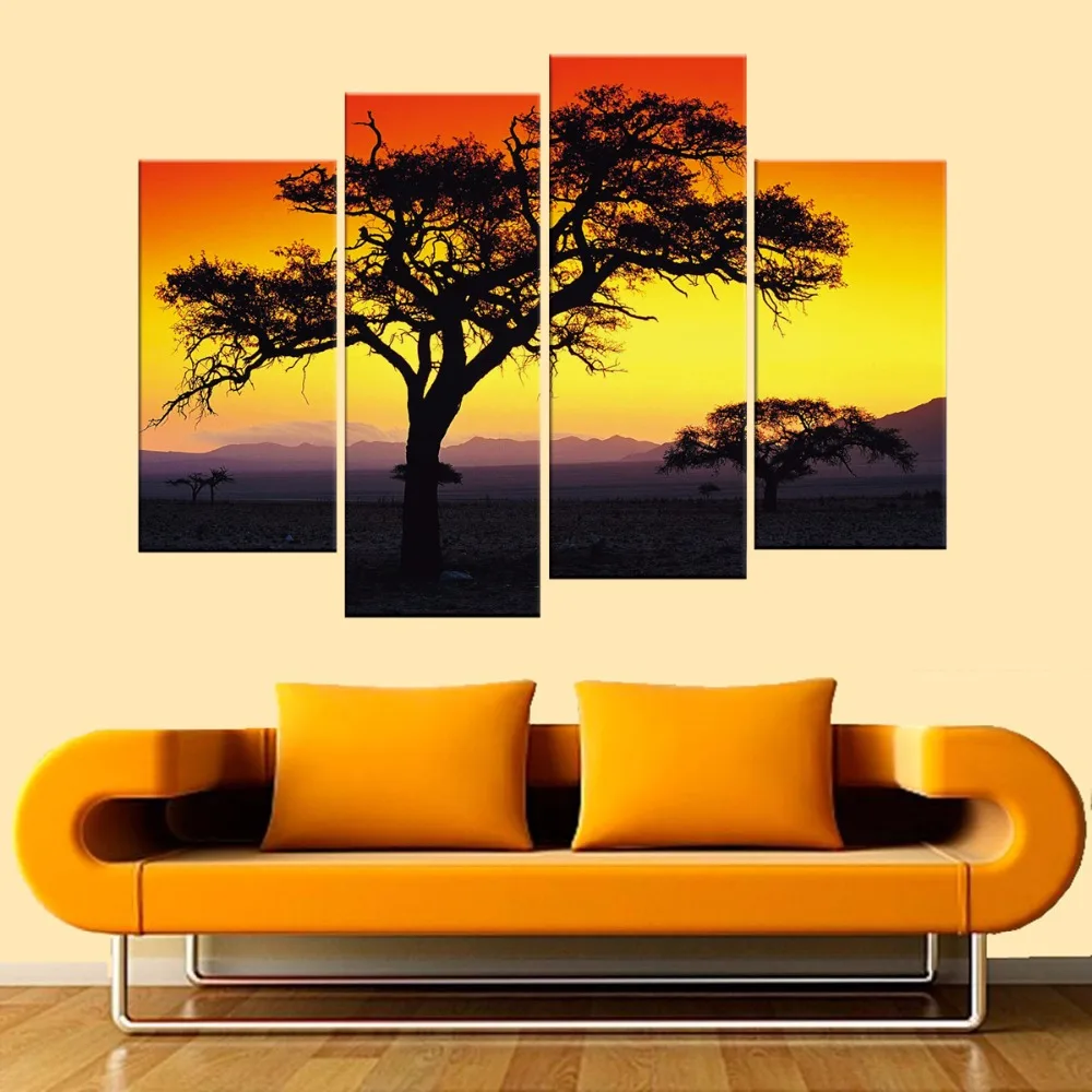 4 Panels Tree Wall Art High Definition Canvas Prints Modern Landscape