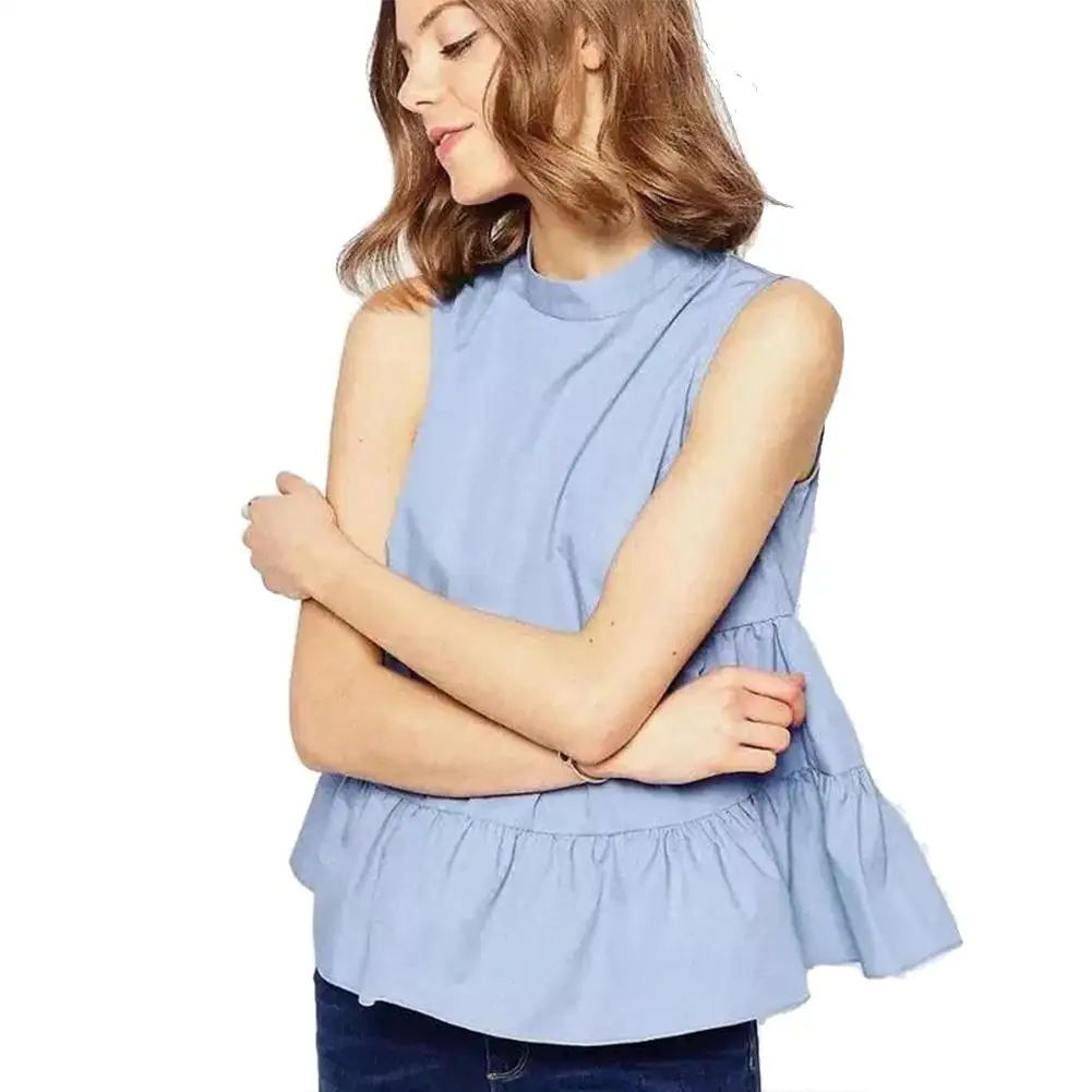 

2019 New Yfashion Women Solid Color Sleeveless Stand Collar Tops