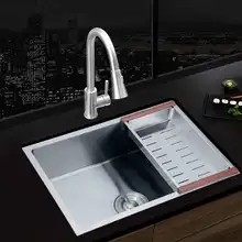 Кухонная раковина ручной работы из 304 нержавеющей стали, матовая одночаша, кухонная раковина со сливом и кухонными смесителями, нано-Антибактериальная