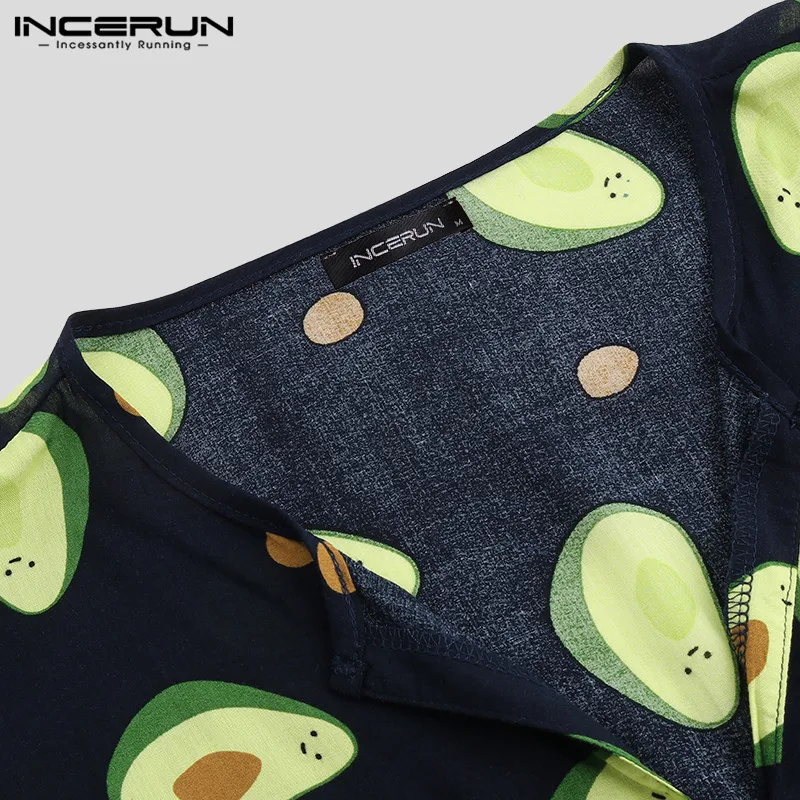 INCERUN Men Long Sleeve V-neck Robe Long Avocado Green New Fashion Caftan Long Tunic Saudi Arab Middle East Men Jubba Thobe